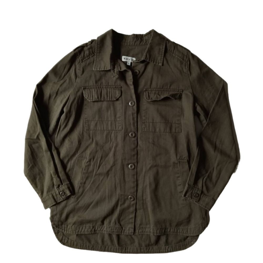 Navie Army Green Pocketed 100% Cotton Button Front Utility Jacket Women's Medium